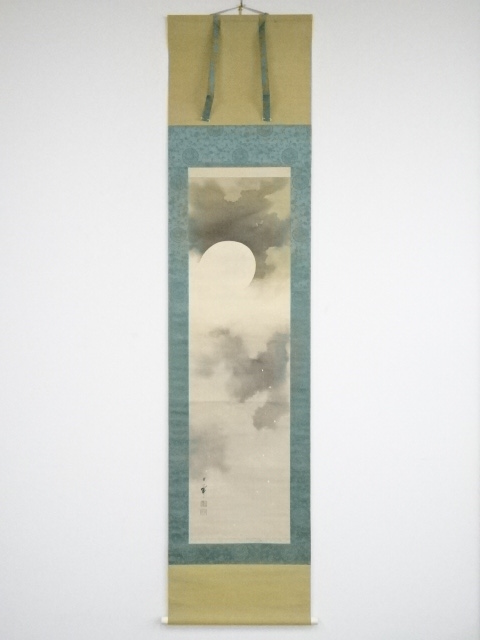 JAPANESE HANGING SCROLL / HAND PAINTED / MOON / BY CHIKUNEN TAKAHASHI / TAISHO SHOWA PERIOD